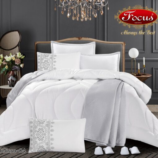 comforter cotton 11 pcs Melissa single king 2 slipper comforter, sheet, A pillow sham focus high quality white لحاف قطن مضغوط لحاف بحشوة شرشف مطاط غطاء مخدة زوج من النعال المريحة