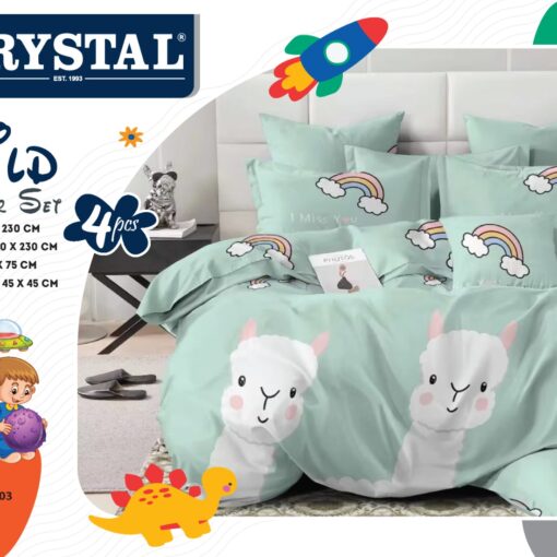 COMFORTER FOR KIDS 4 PCS Comforter Set is made from a durable cotton blend fabric single green light-green clouds سمارت-اطفال-طقم لحاف