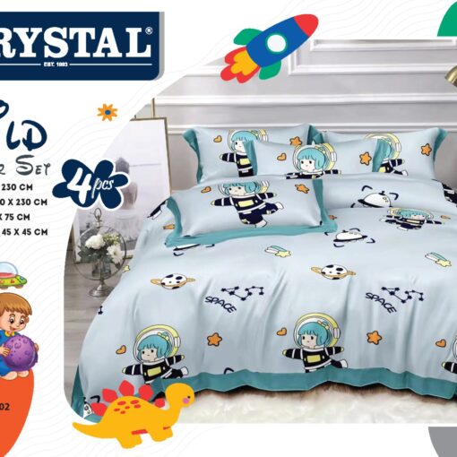 COMFORTER FOR KIDS 4 PCS Comforter Set is made from a durable cotton blend fabric single blue light -blue space girls سمارت-اطفال-طقم لحاف