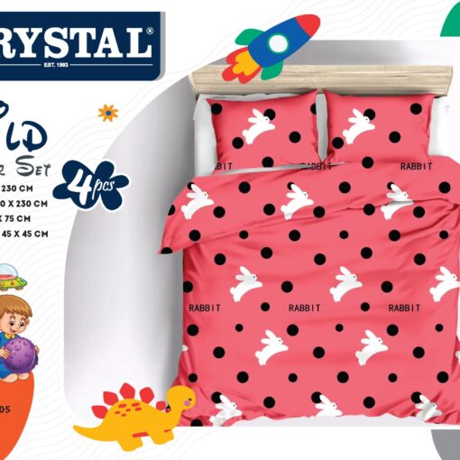 COMFORTER FOR KIDS 4 PCS Comforter Set is made from a durable cotton blend fabric single red rabbit crystal child سمارت-اطفال-طقم لحاف احمر ارنب