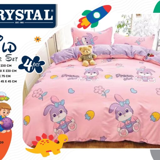 COMFORTER FOR KIDS 4 PCS Comforter Set is made from a durable cotton blend fabric single light-pink pink crystal dream child سمارت-اطفال-طقم لحاف