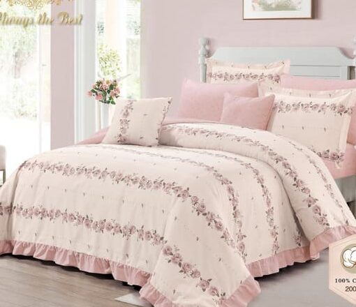 100% Cotton Bedspread with Filling 8 Pieces single king wedding high quality الدفيء و الفخامة لحاف بحشوة شرشف مطاط غطاء مخدة وسادة كوشن light-pink