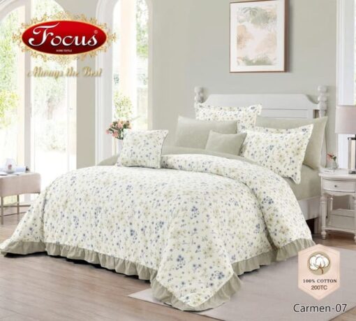 100% Cotton Bedspread with Filling 8 Pieces single king wedding high quality الدفيء و الفخامة لحاف بحشوة شرشف مطاط غطاء مخدة وسادة كوشن white-green