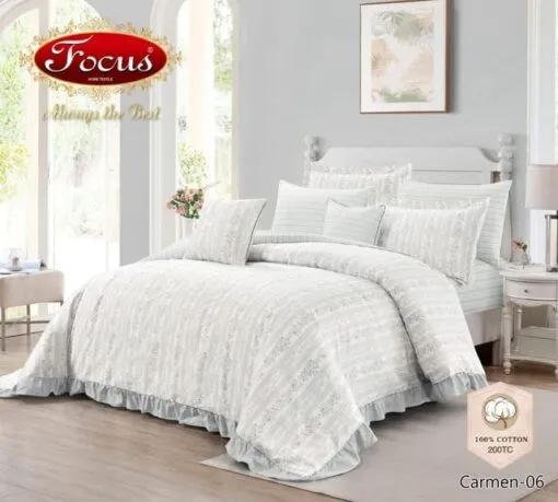 100% Cotton Bedspread with Filling 8 Pieces single king wedding high quality الدفئ و الفخامة لحاف بحشوة شرشف مطاط غطاء مخدة وسادة كوشن white