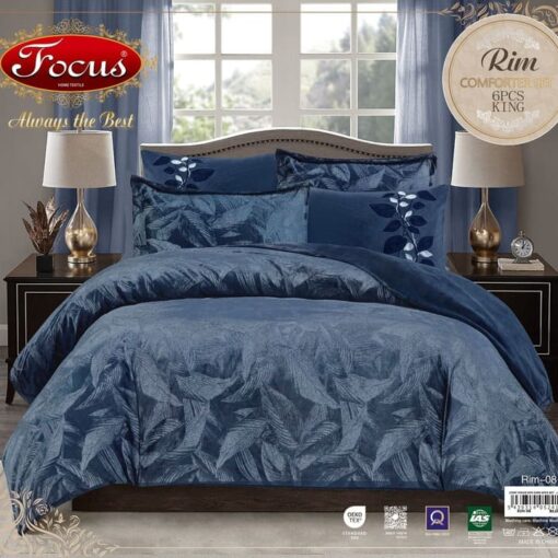 COMFORTER VELVET HIGH QUALITY 6 PCS Soft, velvet, comfort bed set ,classic and modern body friendly king dark-blue مفرش مخمل فخم يصلح للعرائس و عملي في نفس الوقت.