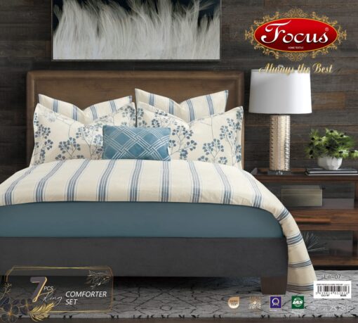 VELVET COMFORTER VERY SOFT 7 PCS FROM FOCUS single super-king high-quality white-blue لحاف بحشوة شرشف مطاط غطاء مخدة وسادة كوشن مفرش مخمل ن ثقيل ناعم 7 قطع من فوكس