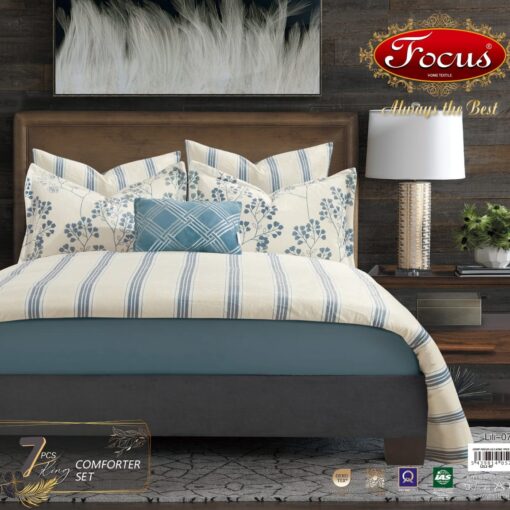 VELVET COMFORTER VERY SOFT 7 PCS FROM FOCUS single super-king high-quality white-blue لحاف بحشوة شرشف مطاط غطاء مخدة وسادة كوشن مفرش مخمل ن ثقيل ناعم 7 قطع من فوكس