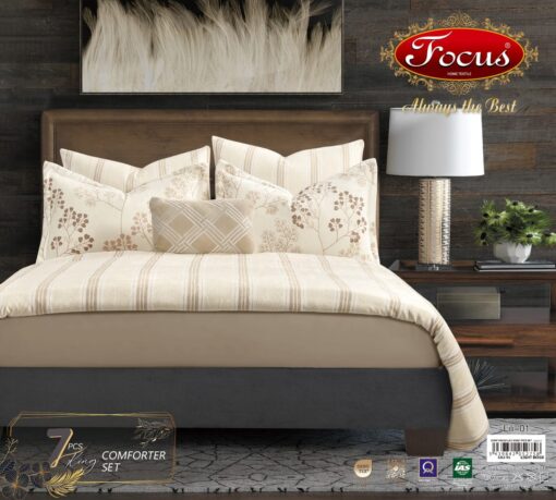 VELVET COMFORTER VERY SOFT 7 PCS FROM FOCUS single super-king high-quality off-white لحاف بحشوة شرشف مطاط غطاء مخدة وسادة كوشن مفرش مخمل ن ثقيل ناعم 7 قطع من فوكس