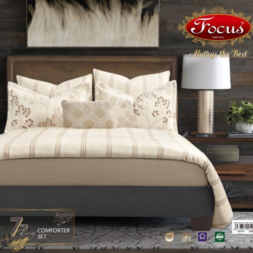 VELVET COMFORTER VERY SOFT 7 PCS FROM FOCUS single super-king high-quality off-white لحاف بحشوة شرشف مطاط غطاء مخدة وسادة كوشن مفرش مخمل ن ثقيل ناعم 7 قطع من فوكس