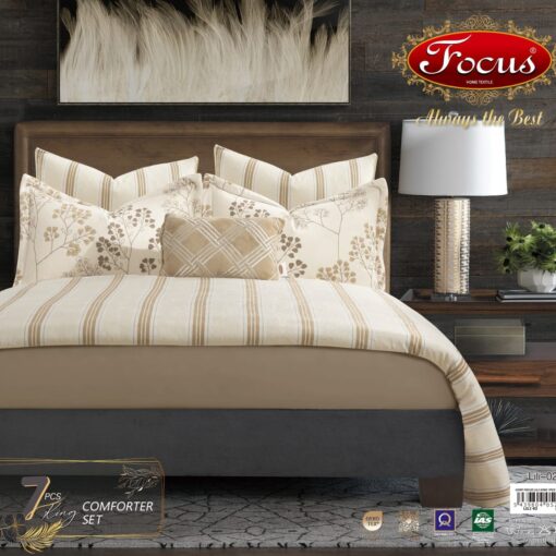 VELVET COMFORTER VERY SOFT 7 PCS FROM FOCUS single super-king high-quality off-white لحاف بحشوة شرشف مطاط غطاء مخدة وسادة كوشن مفرش مخمل ن ثقيل ناعم 7 قطع من فوكس