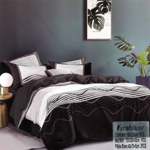 COMFORTER COTTON UROPIAN DESIGN 4 PCS cotton single Multicolor-black الطراز الحديث والراحة السهلة طقم لحاف- سمارت