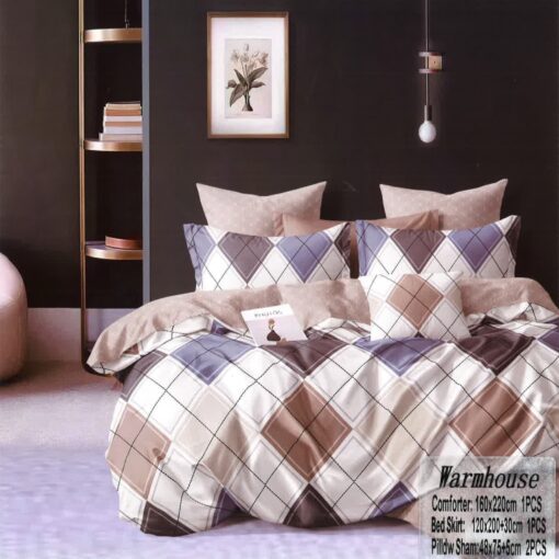 COMFORTER COTTON UROPIAN DESIGN 4 PCS cotton-single brown white الطراز الحديث والراحة السهلة طقم لحاف - مريح في الوانه - سمارت